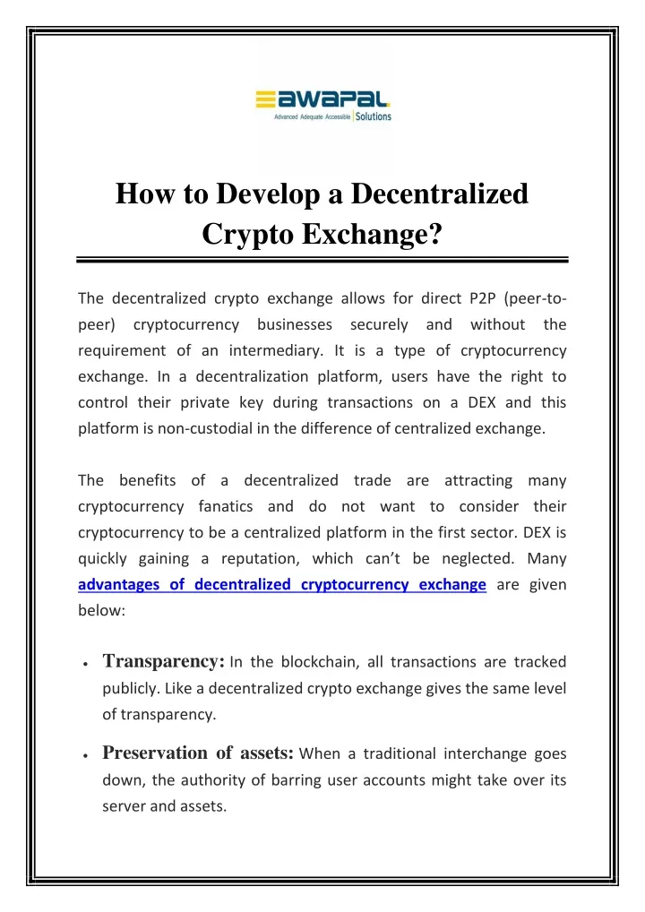 how to develop a decentralized crypto exchange