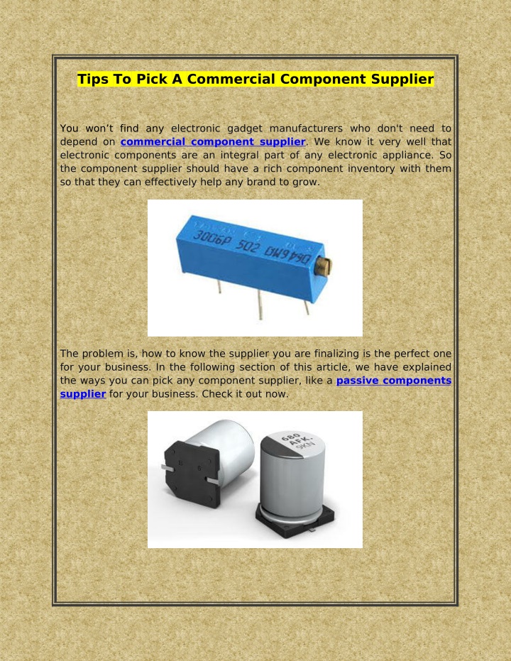 tips to pick a commercial component supplier