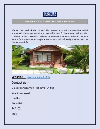 Havelock Island Hotels  Discoverandaman.in