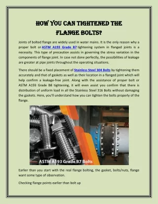 How You Can Tightened The Flange