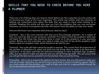 skills that you need to check before you hire a plumber