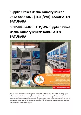 Supplier Paket Usaha Laundry Murah 0812-8888-6070 [TELP/WA] Kabupaten Batubara