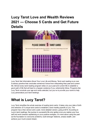 Lucy Tarot Love and Wealth Reviews 2021