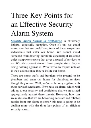 three key points for an effective security alarm