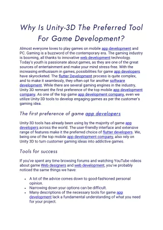 why is unity 3d the preferred tool for game