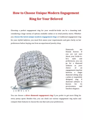 How to Choose Unique Modern Engagement Ring for Your Beloved