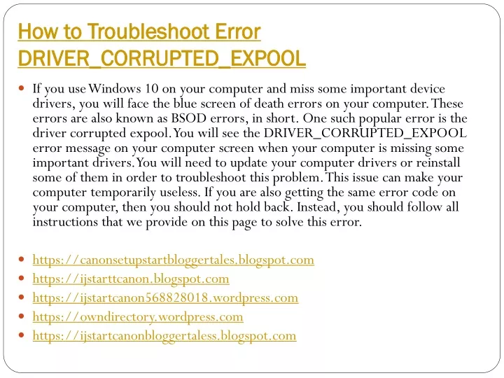 how to troubleshoot error driver corrupted expool