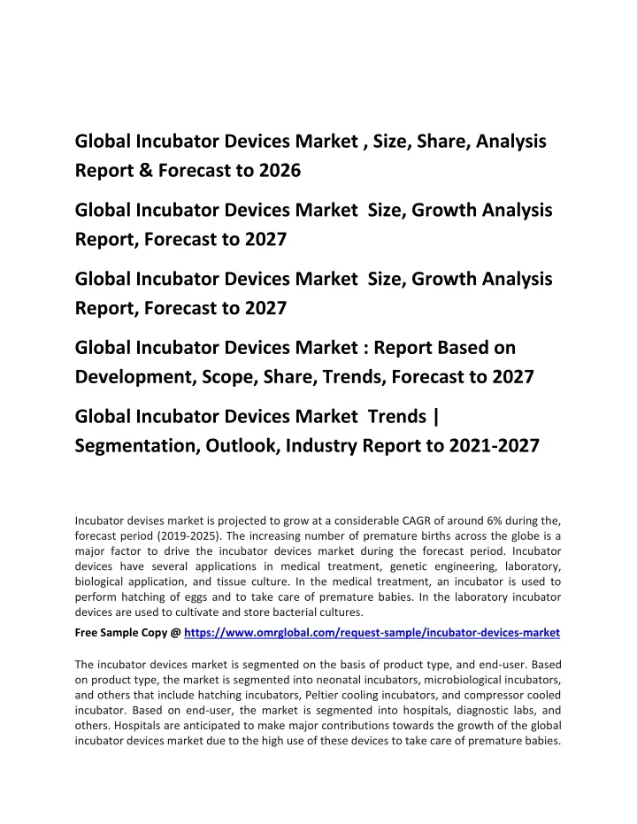 global incubator devices market size share