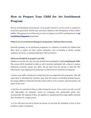 Prepare Your Child for Art Enrichment Program