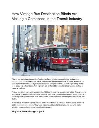 Vintage Bus Destination Blinds - Great Comeback in Transit Industry