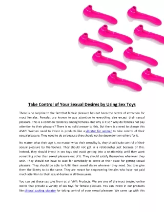 Take Control of Your Sexual Desires by Using Sex Toys
