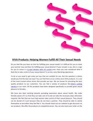 VIVA Products- Helping Women Fulfill All Their Sexual Needs