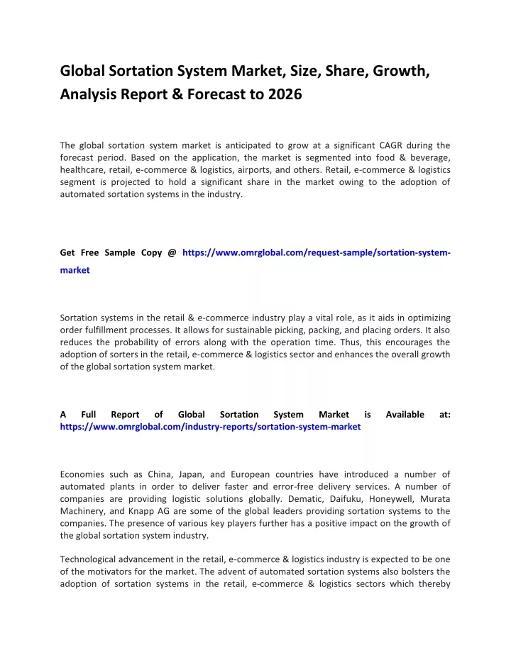 global sortation system market size share growth