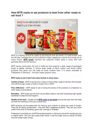 how mtr ready to eat products is best from other