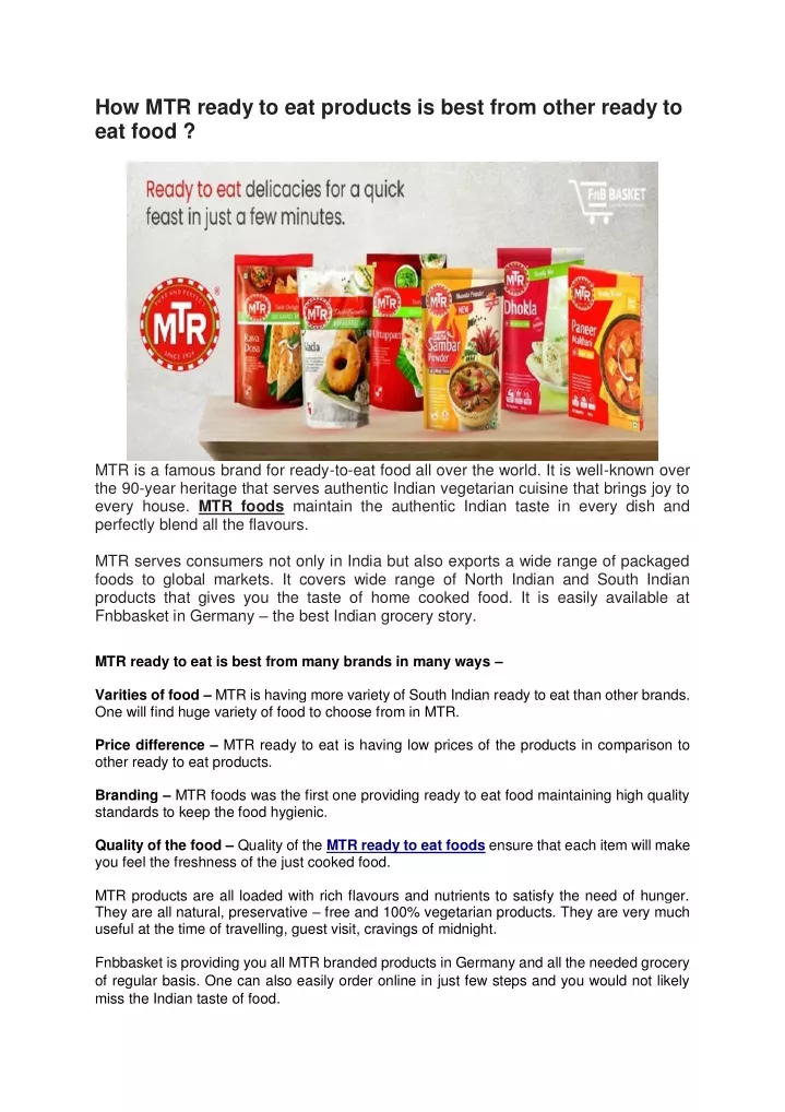 how mtr ready to eat products is best from other