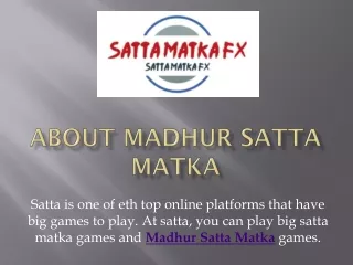 Madhur Satta Matka Live Result