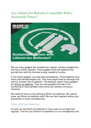 Are Lithium-Ion Batteries Compatible With a Sustainable Future?