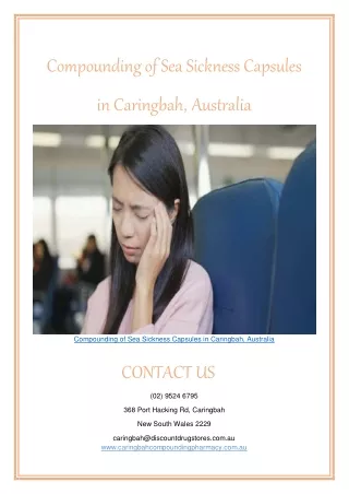 Compounding of Sea Sickness Capsules in Caringbah, Australia
