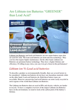 Are Lithium-ion Batteries “GREENER” than Lead Acid?