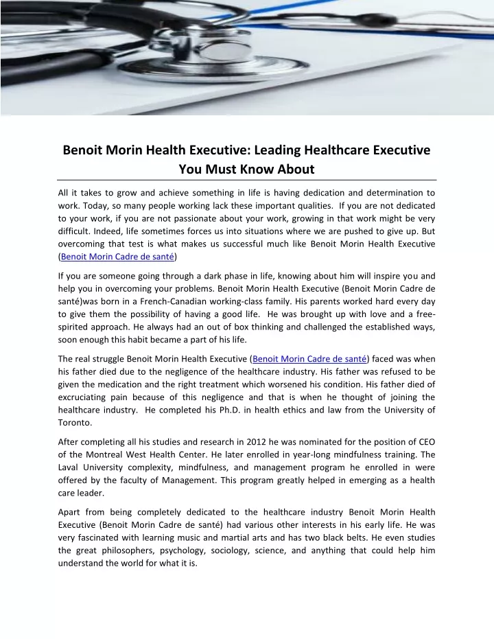 benoit morin health executive leading healthcare