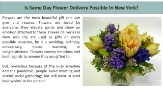 Is Same Day Flower Delivery Possible In New York