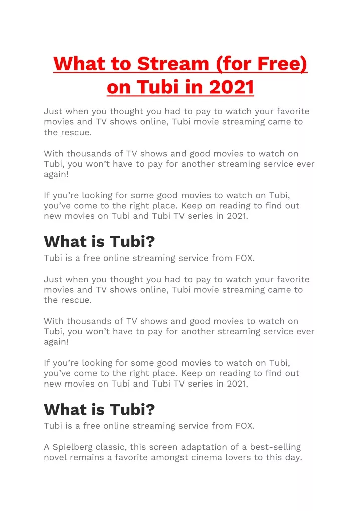 what to stream for free on tubi in 2021
