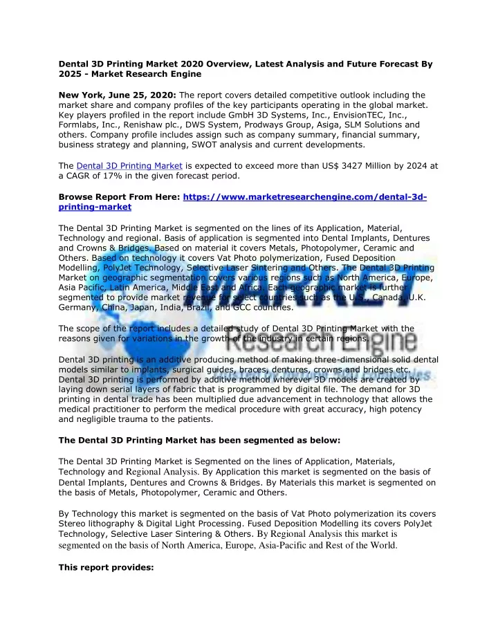 dental 3d printing market 2020 overview latest