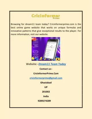 Dream11 Team Today | Cricinformerprime.com