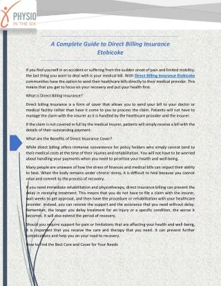 A Complete Guide to Direct Billing Insurance Etobicoke