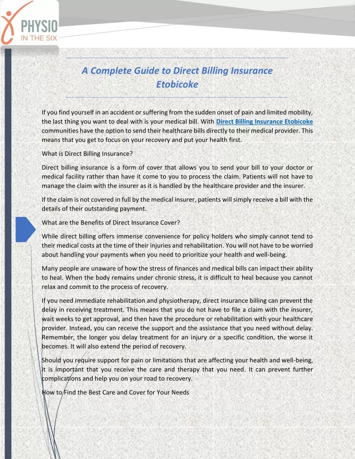 a complete guide to direct billing insurance