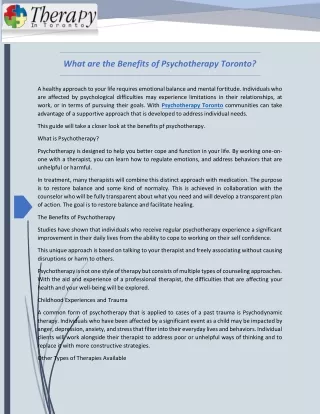 What are the Benefits of Psychotherapy Toronto