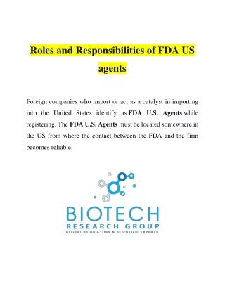 Roles and Responsibilities of FDA US agents