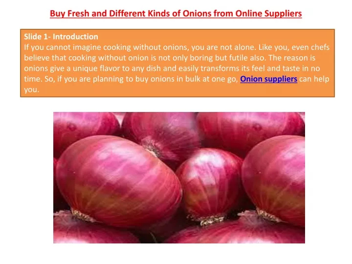 buy fresh and different kinds of onions from online suppliers