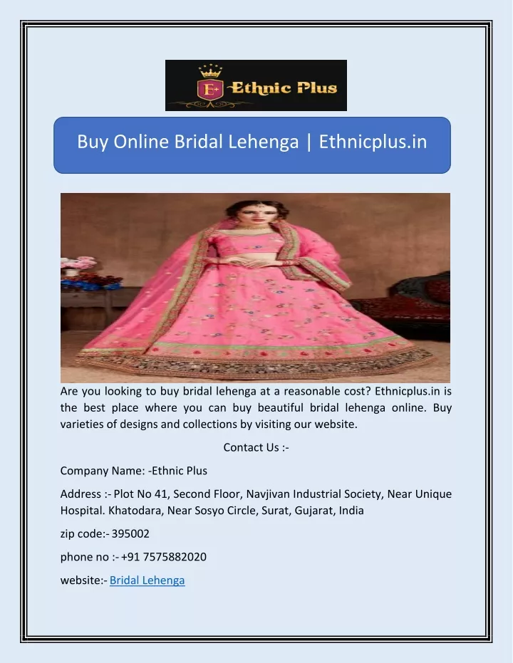 buy online bridal lehenga ethnicplus in
