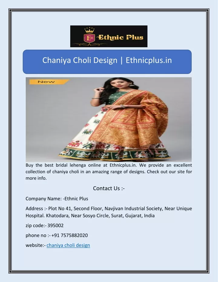 chaniya choli design ethnicplus in