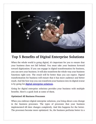 Top 5 Benefits of Digital Enterprise Solutions