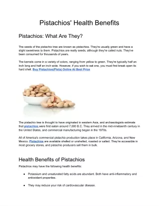 Pistachios' Health Benefits