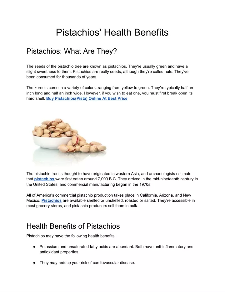 pistachios health benefits