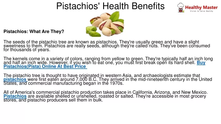 pistachios health benefits