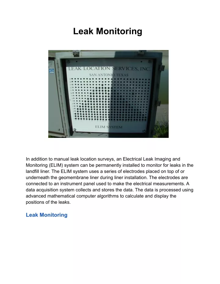 leak monitoring