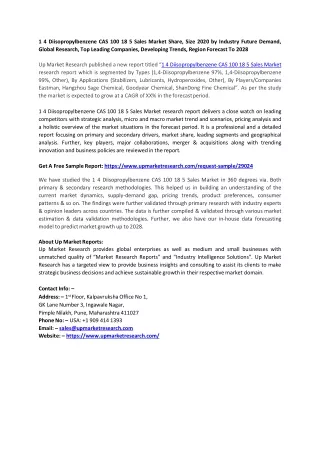 1 4 Diisopropylbenzene CAS 100 18 5 Sales Market Share, Size 2020 -2028