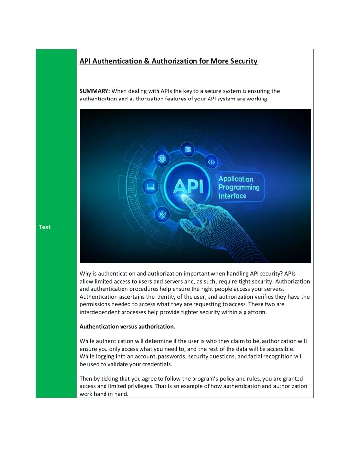 api authentication authorization for more security