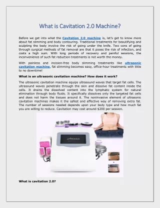 What is Cavitation 2.0 Machine?