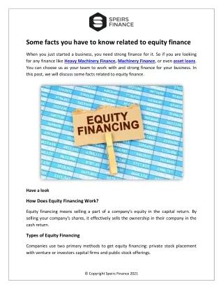 Some facts you have to know related to equity finance