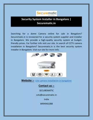 CCTV Camera Installation in Bangalore  Securematic.in