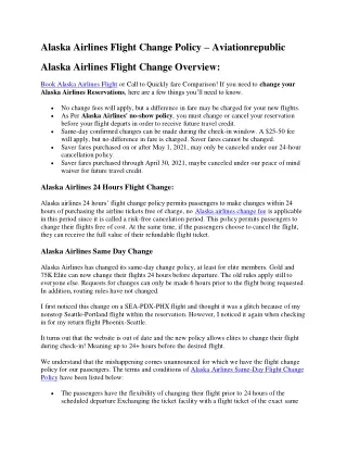 Alaska Airlines Flight Change Policy - Aviationrepublic