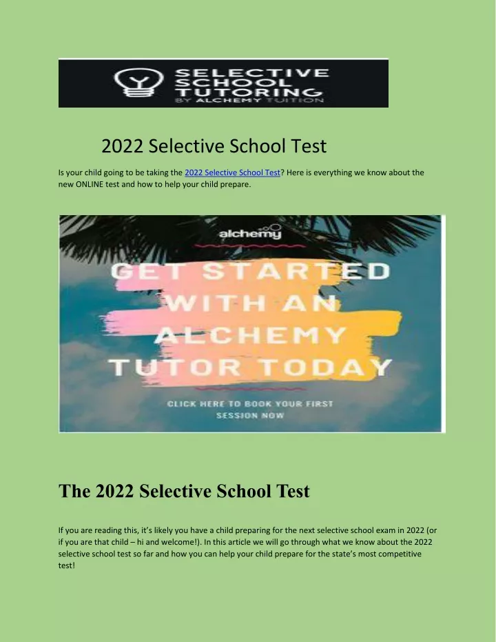 2022 selective school test