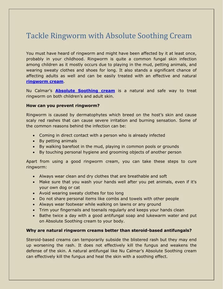tackle ringworm with absolute soothing cream