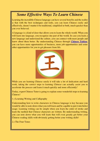 Some Effective Ways To Learn Chinese
