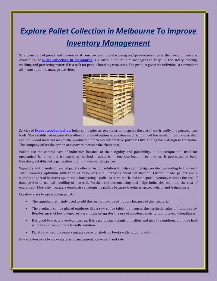 explore pallet collection in melbourne to improve